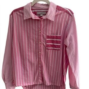 LOFT Cotton Women’s Pink White Striped Long‎ Sleeve Shirt Size Small